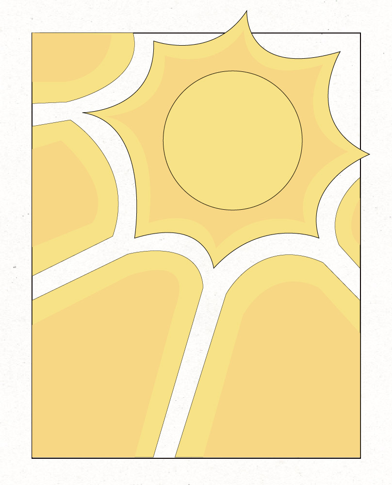 An illustrated yellow sun with sun rays coming off of it.